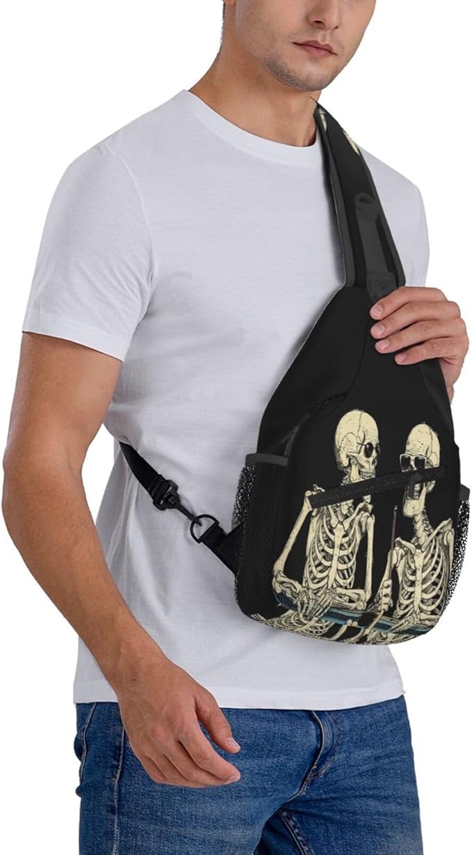 SUPLUCHOM Sling Bag Funny Skeleton Hiking Daypack Crossbody Shoulder Backpack Travel Chest Pack for Men Women