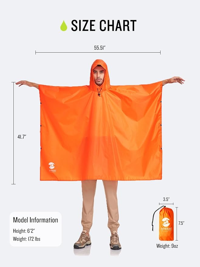 SaphiRose Hooded Rain Poncho Waterproof Raincoat Jacket for Men Women Adults