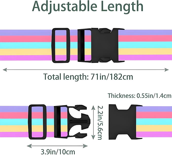 Rainbow Luggage Straps for Suitcases, Adjustable Luggage Travel Belts to Keep Luggage Security While Travel, Strong Polyester Fabric, Easy-to-Recognize Stylish Design Travel Accessories, 2 Pack