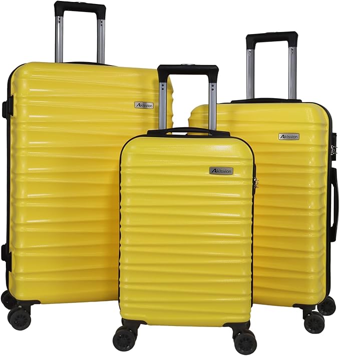 Luggage Sets 3 Piece (20/24/28 inch)-Carry On Suitcase-Suitcase With Wheels-PC+ABS - Hardside Spinner Travel Luggage (Yellow, 3 Pcs Set)