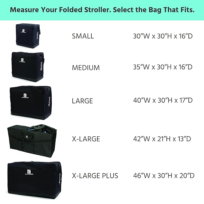 J.L. Childress Universal Stroller Travel Bag for Airplane - Fits Most Baby Strollers, Flying Essentials, Airport Accessories for Gate or Luggage Check, ID Card, AirTag Compatible - Small, Unpadded