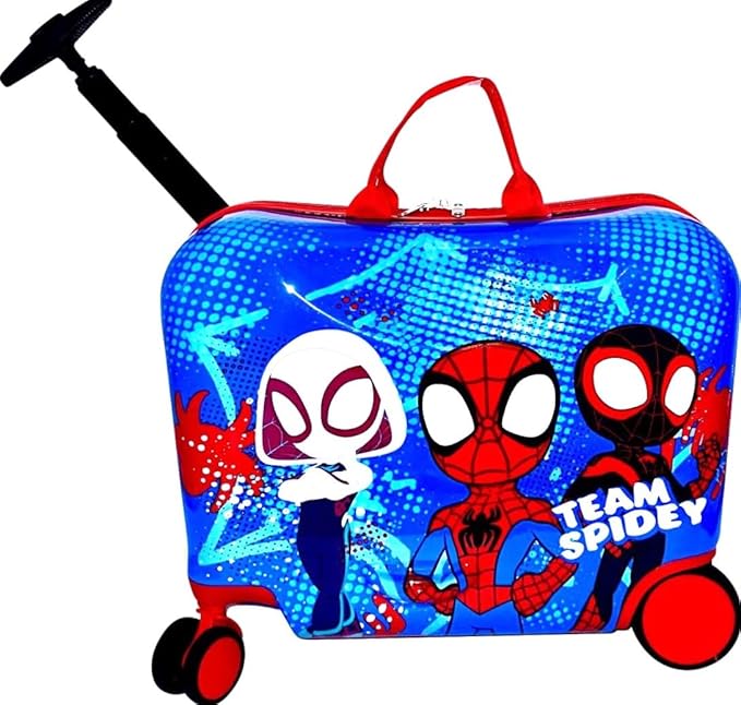 Fast Forward Ride-On 18"" Suitcase For Kids/Tow-Along Toddler Carry-On Luggage With Wheels (Spidey And Friends), Large