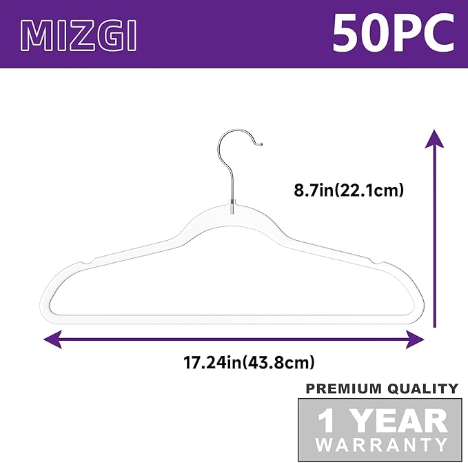 MIZGI 50 Pack Clear Plastic Hangers - Premium Thick Invisible Space Saving Hanger with 360° Swivel Hook, Ultra Slim Hangers for Suits, Dresses, Shirts, Coats & Pants