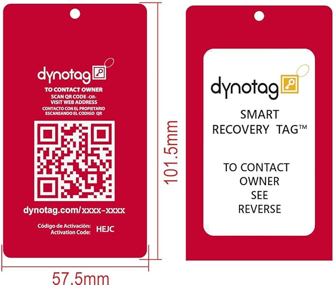 Dynotag® Web Enabled Smart Aluminum Convertible Luggage ID Tag + Braided Steel Loop, with DynoIQ™ & Lifetime Recovery Service (Ruby Red)
