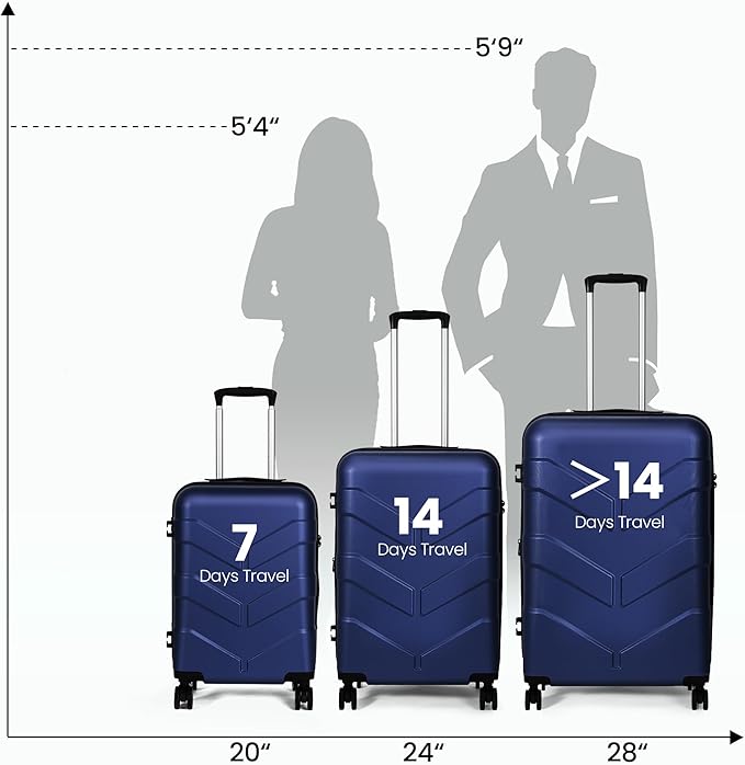 Luggage Sets 3 Piece with Spinner Wheel, Hardside Suitcase Set with TSA Lock, Expandable Lightweight Travel Luggage for Men and Women, Blue