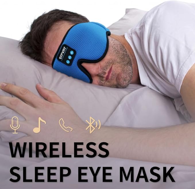 Bluetooth Sleep Mask Wireless Headphones 3D Bluetooth Eye Mask for Side Sleepers Blackout Eye Mask with Headphones Speaker for Airplane,Travel, Haze Blue