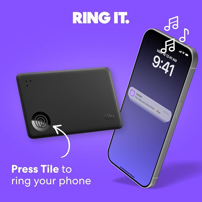 Tile by Life360 Slim - Wallet Finder, Bluetooth Tracker and Item Locator for Luggage Tags, Passports and More. Both iOS and Android Compatible. Phone Finder. 1-Pack (Black)