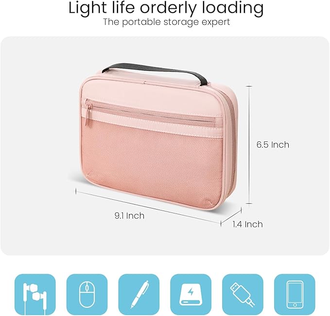 Electronics Organizer Bag, Portable Cable Organizer Case Travel Electronic Accessories Storage Case - Travel storage bag for Cables, Chargers, Phone, SD Cards - Pink