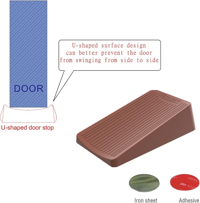 Premium Rubber Door Stop - Large Door Stopper Wedge,Anti-Slip Design, Automatically Fixed,Works On All Floor Types and Carpet Heavy Duty Door (2 Pack, Brown)…