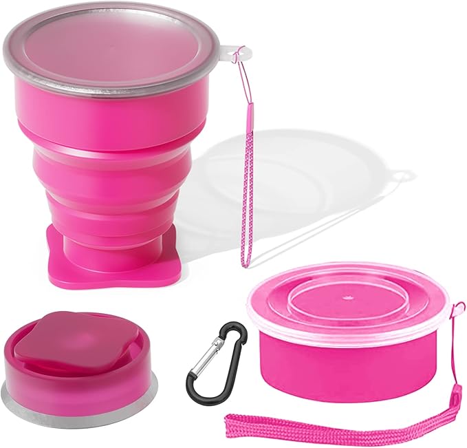 Collapsible Cup- Silicone Foldable Cups Expandable Folding DrinkingCup -Reusable Portable Mugs-Cup For Travel, Camping, Hiking, Survival, Car, Picnic, Beach, Holiday Vacation, Outdoor Sports Rose