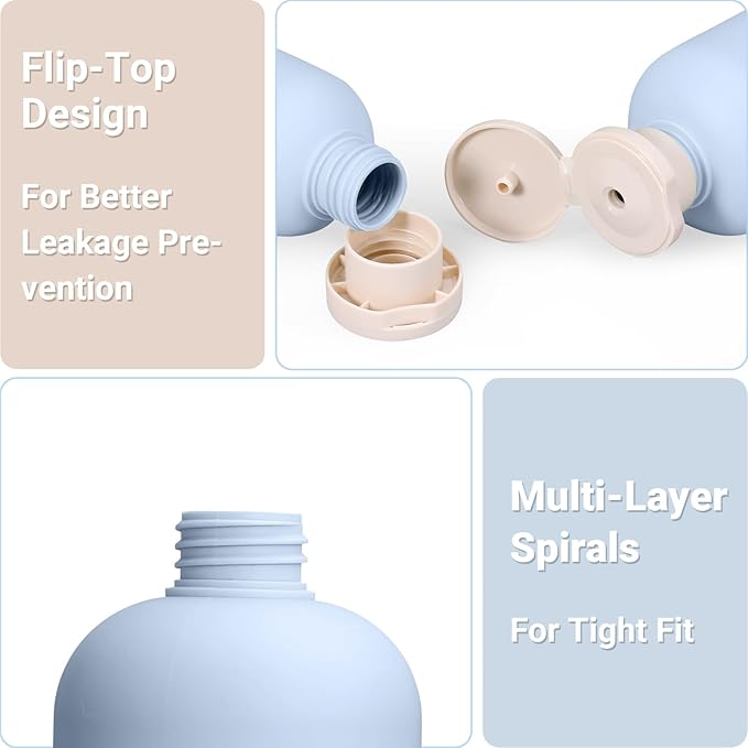 ASEVAT 6.7oz 4Pcs Refillable Travel Shampoo & Conditioner Bottles With Flip Cap