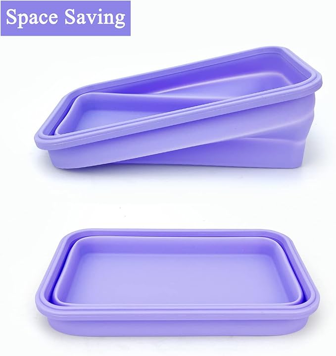 Purple Collapsible Sandwich Container, Silicone Lunch Container Bento Box with Plastic Lid, Microwave Safe, Camping Bowl For Meal Prep, Travel and Hiking, 40oz/1200ML