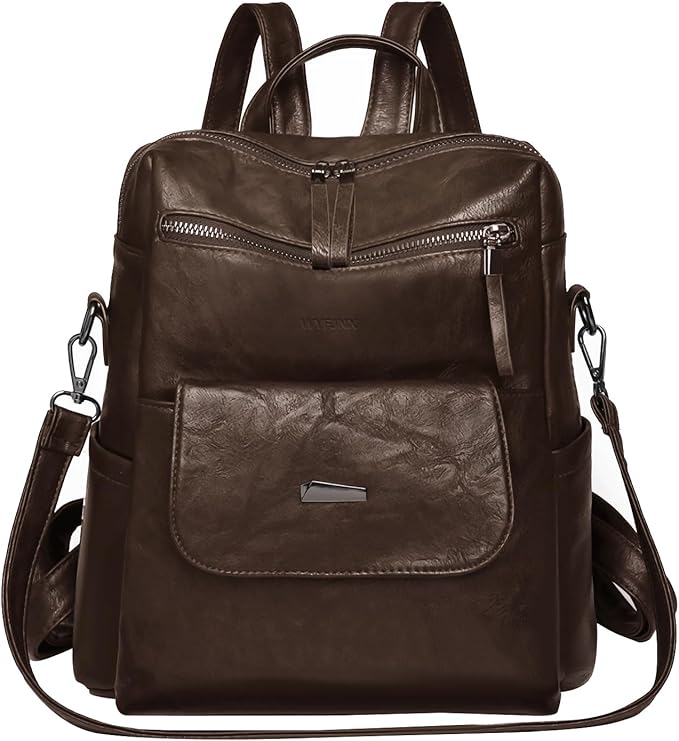 PU Leather Backpack Purse for Women Fashion Multipurpose Design Handbag Ladies Shoulder Bags Travel Backpack Coffee