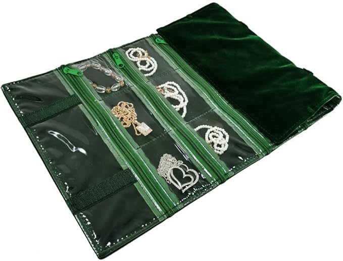 Travel Jewelry Roll Bag Portable Organizer Pouch With Grids&PVC Cover Storage Bags for Necklace, Bracelet, Bracelet,Ring, Badge, Pendant
