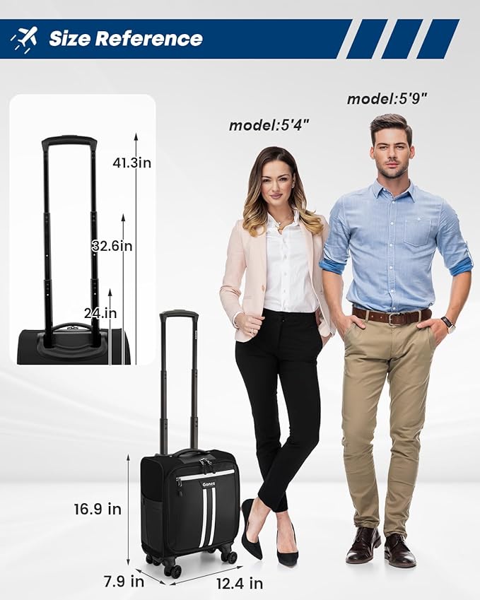 Gonex 16 inch Underseat Carry On Luggage with Spinner Wheels, Water Resistant PVC Wheeled Travel Bag Airline Approved, Softside Small Rolling Personal Item Suitcase for Men Women, Black