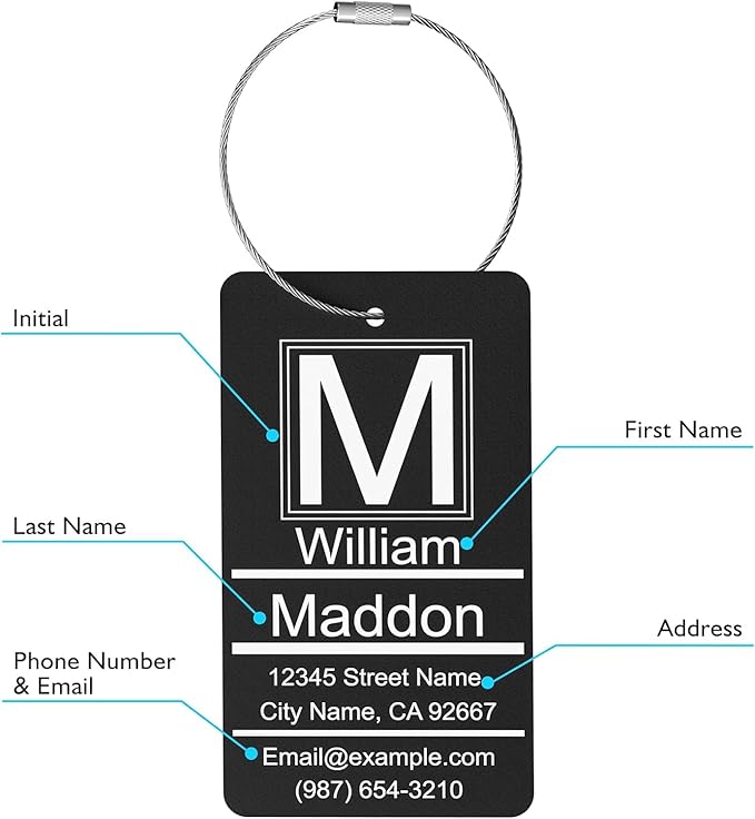 Luggage Tags for Suitcase - Personalized Engraved Purple Metal Tag for Cruise Travel - Custom Name Tags Suitable for Bags and Backpacks
