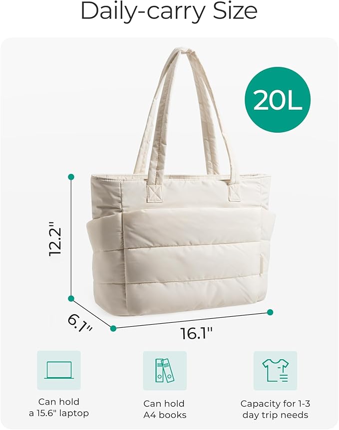 BAGSMART Tote Bag for Women, Lightweight Puffy Tote Bag with Compartments Shoulder Bag Handbag for Travel, Work, Gym,