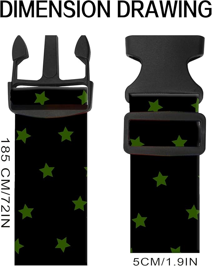 Luggage Straps for Suitcases, Adjustable Travel Belt, Durable Wide Luggage Strap, Cute Suitcase Strap Identifiers with Buckle, Bag Straps for Luggage, Black Green Stars