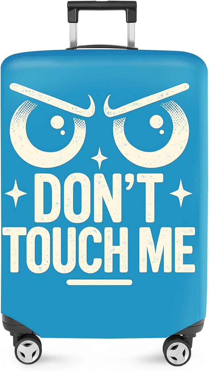 ANNA QUEEN Funny “Don’t Touch Me” Luggage Cover, Bold Blue Suitcase Protector with Angry Eyes Design, Stretchable, Washable Travel Cover for 20-22 Inch Luggage