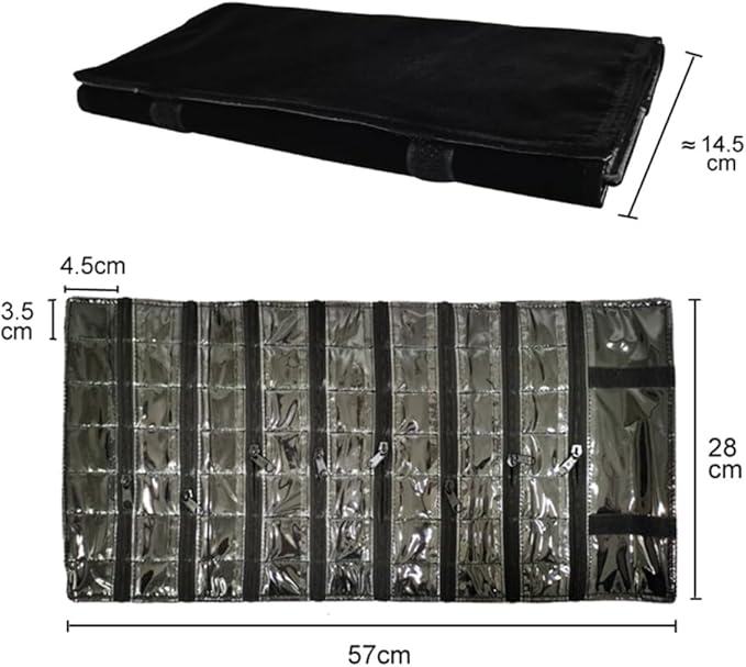 Travel Jewelry Roll Bag Portable Organizer Pouch With Grids&PVC Cover Storage Bags for Necklace, Bracelet, Bracelet,Ring, Badge, Pendant