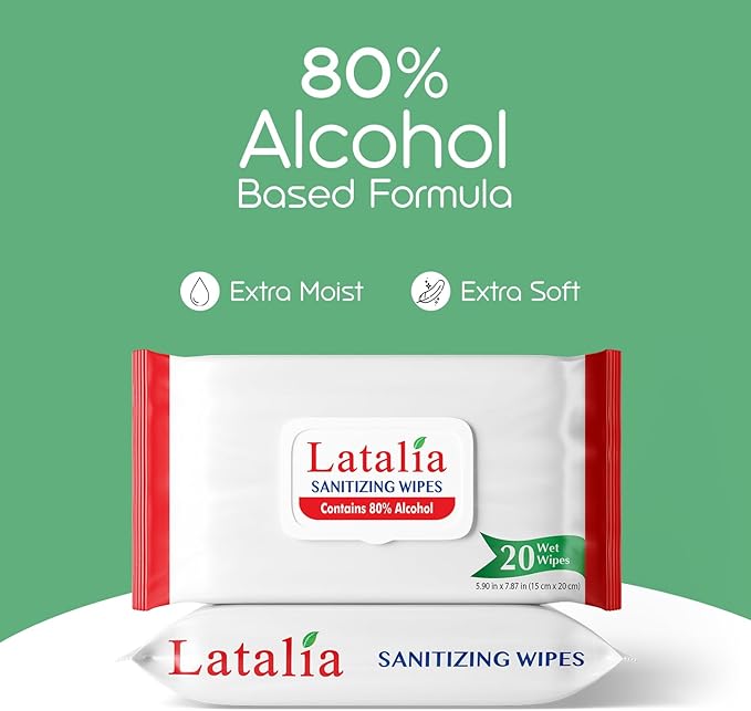 Hand Wipes | 80% Alcohol Hand Sanitizer Wipes for Hands & Face Moisturizing, Gentle, Convenient and Fragrance Free (Pack of 4, 20 Counts)