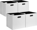 Posprica Fabric Storage Cubes, 13x13 Collapsible Storage Bins with Dual Handles, Foldable Storage Boxes Basket for Closet Shelf Cabinet Bookcase Organization, Set of 4, White