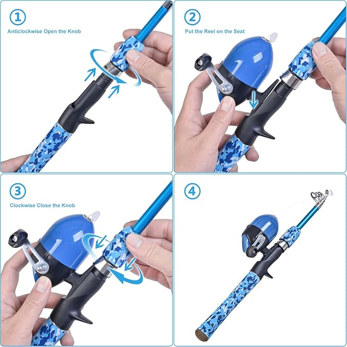 CODEK Kids Fishing Pole Set with Full Starter Kits 2 Set Portable Telescopic Fishing Rod and Reel Cambos for Boys Girls Toddler Youth Age Beginner Little Children Junior Anglers