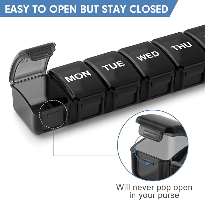 Small Pill Organizer 2 Times a Day, 2 Pack 7 Day Pill Box 1 Time a Day, Travel Friendly Day Night Vitamin Organizer, Weekly AM PM Pill Case Container