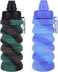 Collapsible Water Bottle for Adults, Boys, Students, Kids, Reusable Silicone Foldable Water Bottles for Travel Camping Hiking Sports,Leak-Proof Portable Sports Water Bottle (Camouflage & Purple)
