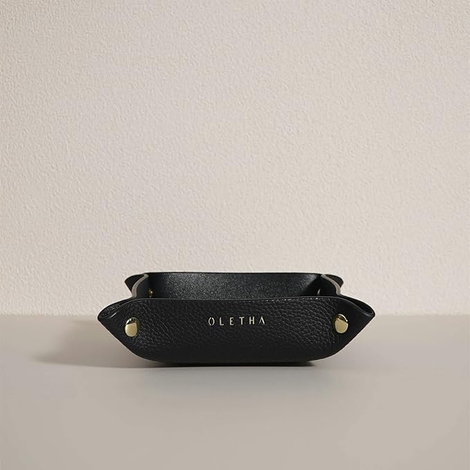 OLETHA Small Foldable Valet Tray - Aesthetic Desk Organizer for Home, Office & Travel - Portable Catch All Bowl for Keys, Jewelry & Essentials - Black