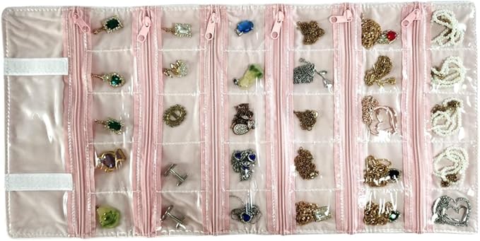 Travel Jewelry Roll Bag Portable Organizer Pouch With Grids&PVC Cover Storage Bags for Necklace, Bracelet, Bracelet,Ring, Badge, Pendant