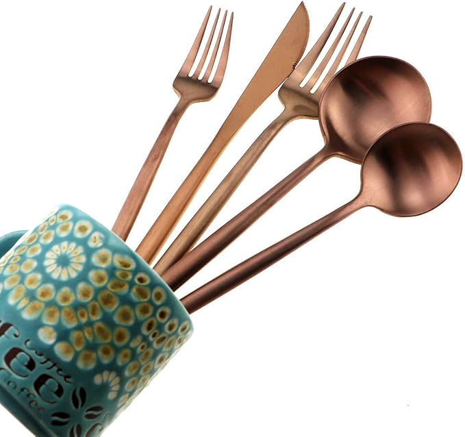 Gugrida 20-Piece 18/10 Stainless Steel Flatware Silverware, Luxury Dinnerware Set Travel Cutlery Tableware Include Knife Fork Spoon Service for 4,Healthy & Eco-Friendly Dishwasher Safe (Rose Gold)