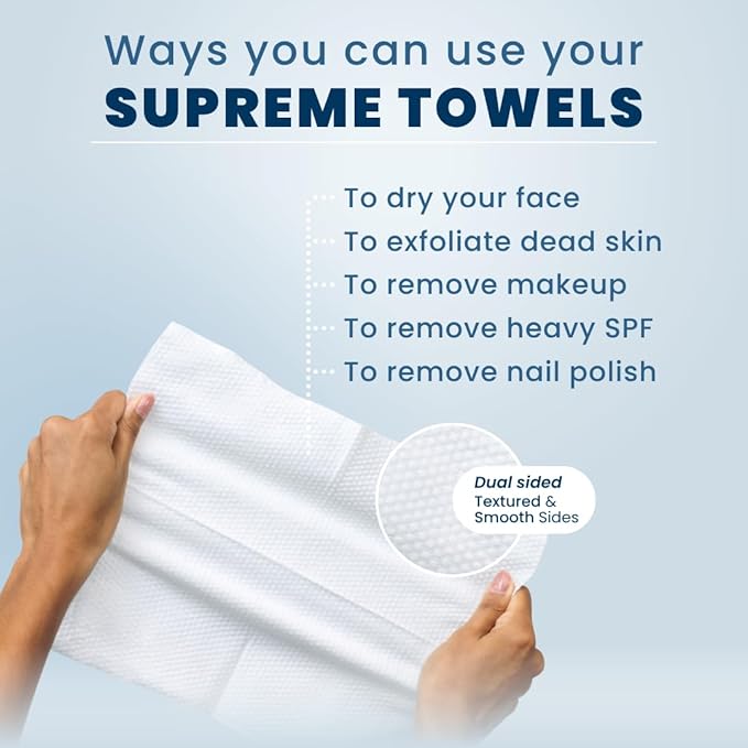 Clean Skin Club Clean Towels XL® Supreme, 100% USDA Biobased Face Towel, Disposable Face Towelette, Eczema Association Accepted, Makeup Remover Dry Wipes, Ultra Soft, 1 Pack, 50 Ct