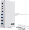 200W USB C Charger Block,GaN IV Charging Station 8 Ports,QC4.0 Fast Charging Station Hub+PD 65W USB C Laptop Charger Adapter Compatible with MacBook Air/Pro,DELL,iPhone 16/15,iPad,Steam Deck-White