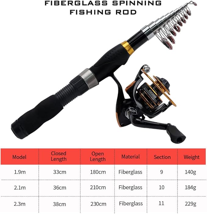 Collapsible Fishing Rod and Reel Combo, BalanZze Telescopic Fishing Rod with Spinning Reel, Portable Collapsible Fishing Pole Kit for Saltwater and Freshwater