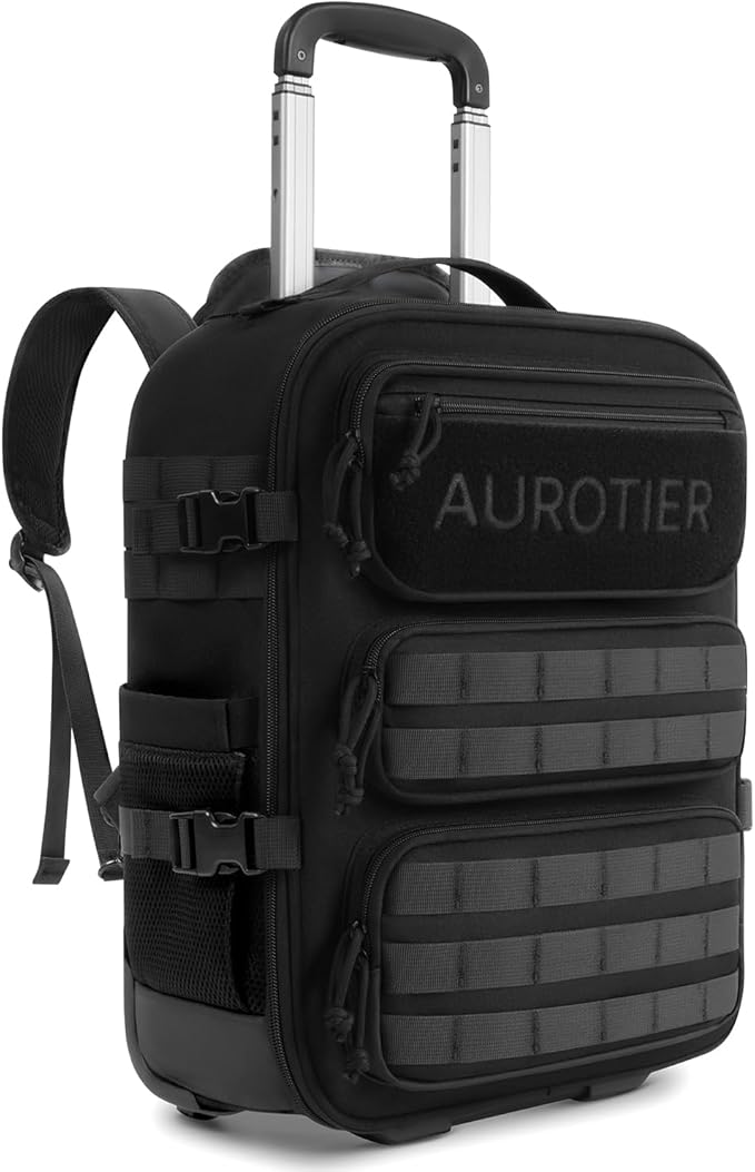 Rolling Tactical Laptop Backpack, Underseat Travel Backpack with Wheels, 17 Inch Wheeled Military Computer Backpack for Men and Women, Roller Overnight Molle Outdoor Hiking College Carry on Luggage