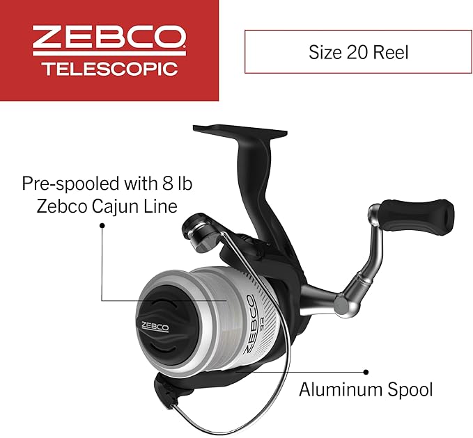 Zebco 33 Spinning Reel and Telescopic Fishing Rod Combo