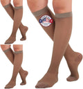 (3 Pairs - Closed Toe) Made in USA - Compression Socks for Women 15-20mmHg - Sheer Compression Knee High Stockings for Post Surgery, Pregnancy, Arthritis, Edema - Taupe, Large - A101T3-3