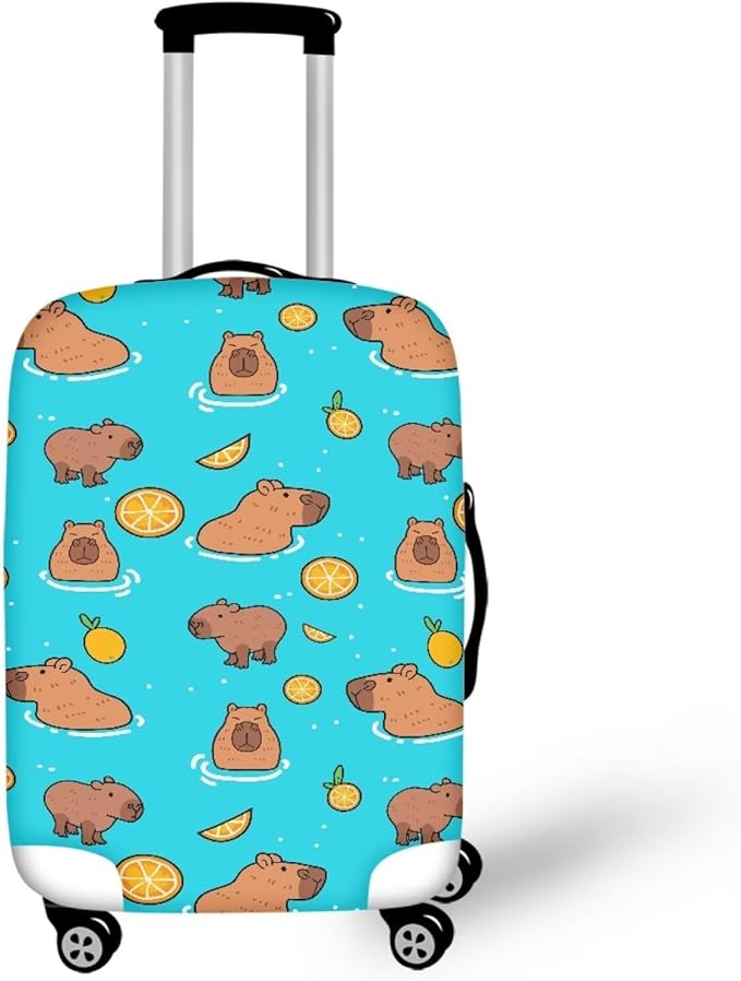 Capybara Suitcase Cover Elastic Luggage Covers for Suitcase Fit 22-25 Inch, Zip Closure Baggage Case Anti-Scratch Luggage Covers Protector Cute Cartoon Animal Baggage Cover