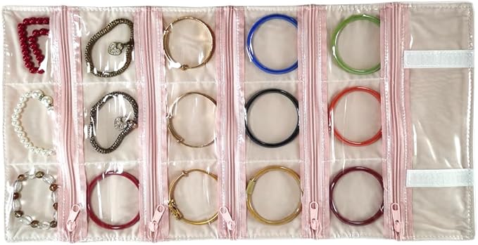 Travel Jewelry Roll Bag Portable Organizer Pouch With Grids&PVC Cover Storage Bags for Necklace, Bracelet, Bracelet,Ring, Badge, Pendant