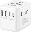 LENCENT Universal Travel Adapter, GaN III 30W International Charger with 2 USB&3 Type-C PD Fast Charging Ports, Worldwide Plug Adaptor for iPhone, Laptops, Type A/C/G/I (USA/UK/EU/AUS), White