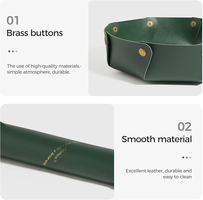 Leather Valet Trays,Premium Catchall Trays,Jewelry Trays, Folding Travel Organizer,Decorative Desk Organizer for RPG Game Players, Office/Home Organization Baskets(2PCS) (Green)