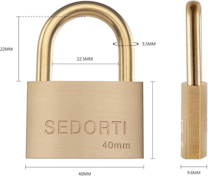 Rust Proof Lock, Solid Brass Padlock with Brass Shackle, 1-1/2" Wide, Light Duty Small Marine Grade Padlock