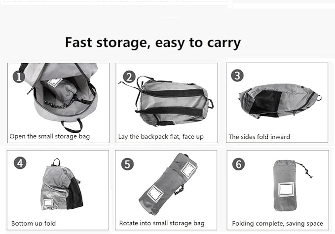 Small Foldable Hiking Daypack Packble Skin Casual Backpack Camping Cycling Travel Outdoor Day Bags Useful (Gray)