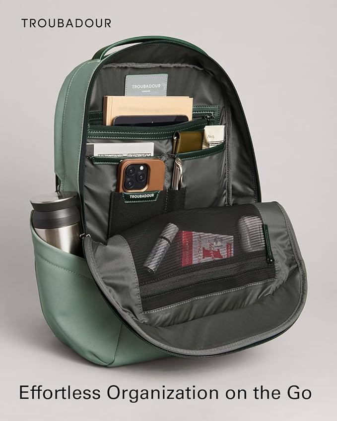Troubadour Apex Backpack 3.0-25L Premium Laptop Backpack - Ergonomic & Water Resistant - Designed for Work and Travel - Green Smoke & Obsidian Green