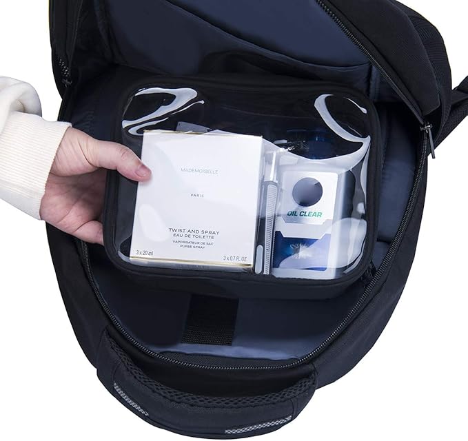 ANRUI TSA Approved Toiletry Bag With Handle Strap, Clear Travel Liquids Toiletries & Cosmetics Organizer Carry-On Luggage for Women and Men Black 3 Pack (Same Size)