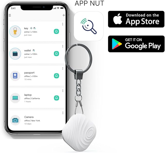 Key Finder, Bluetooth Tracker Item Locator with Key Chain for Keys Pet Wallets or Backpacks and Tablets, Batteries Include (White, 1 Pack)