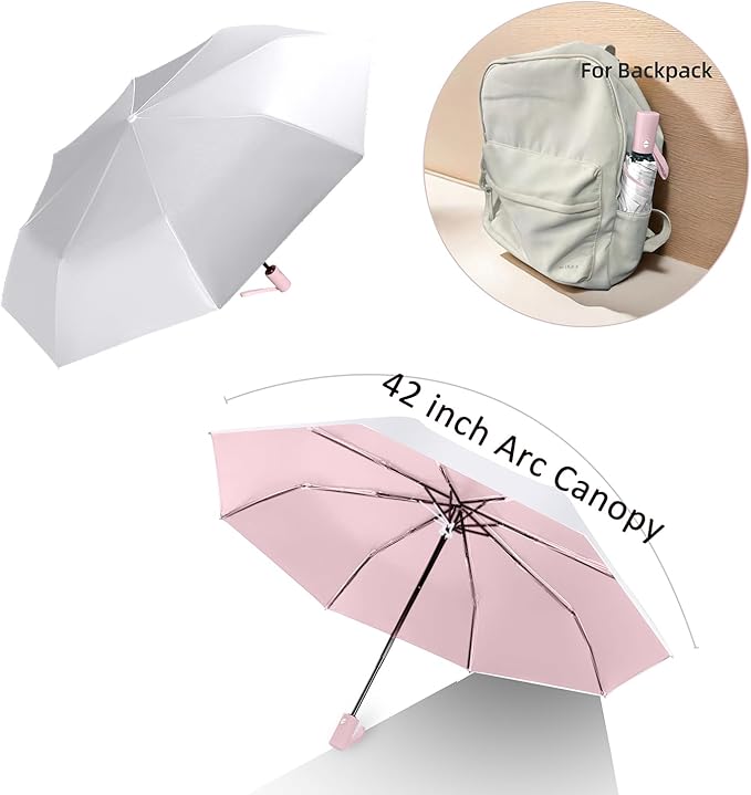 BAODINI Small UV Protection Travel Umbrella Compact for Rain and Sun UPF 50+ 41 inch Portable Umbrella for Women and Men