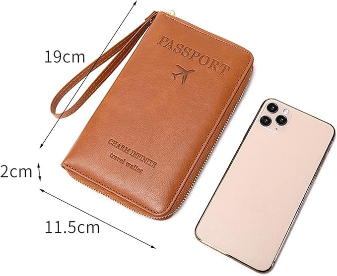 Multi-Function RFID Travel Passport Wallet with Phone Pocket - Ultimate Passport Holder for Women & Men | Holds Phones, Passports, Cash, Cards & Boarding Passes (Brown)