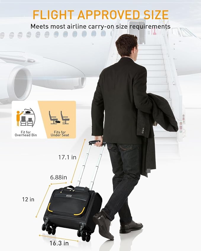 Rolling Laptop Bag - Rolling Briefcase with 4 Spinner Wheels, 15.6 Inch 1680D Nylon Water Resistant Computer Bag for Men and Women Work Travel, Black (Black, 15.6in)